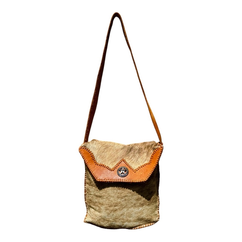 Vintage Tan and Brown Leather, Western Bohemian Shoulder Bag